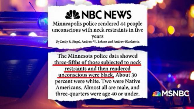 统计数据显示，约有60���颈部约束”而失去知觉的抓捕对象为非裔(图片来源：NBC)